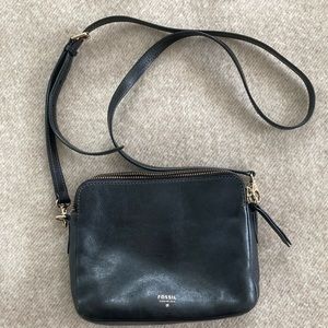 Fossil black leather rectangular shoulder bag